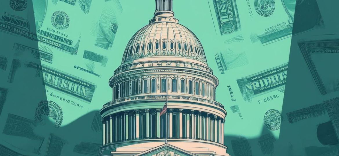 Government Spending Illustration With Capitol Building And Money