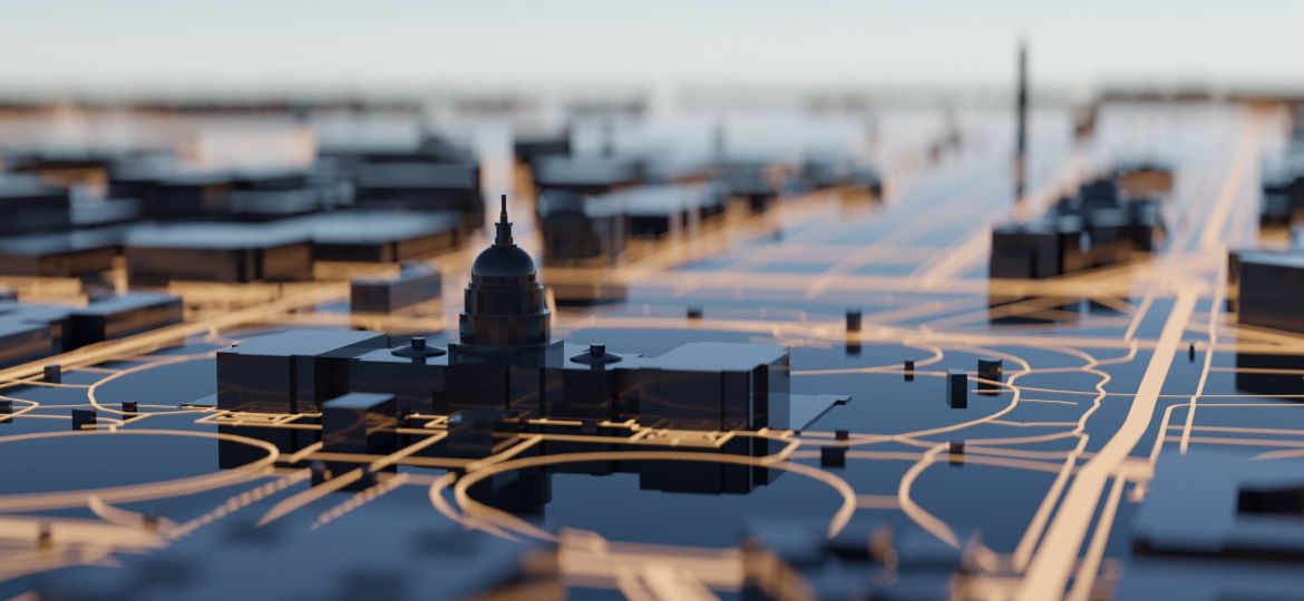 Washington DC hi-tech smart city background. 3D rendering.