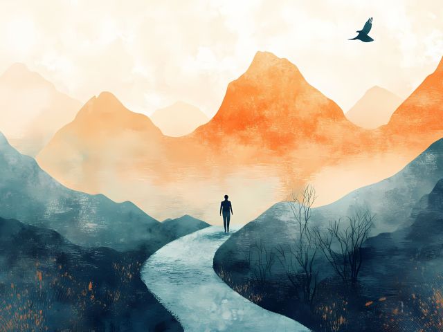 Symbolic representation of the journey from trauma to healing struggle and resilience illustrated. Journey - Path. Illustration