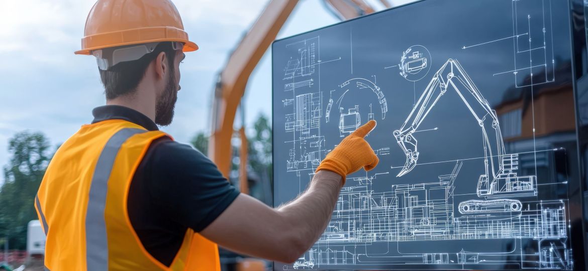 Construction Technology - A futuristic construction site utilizing AI, robotics, and sustainable building techniques.
