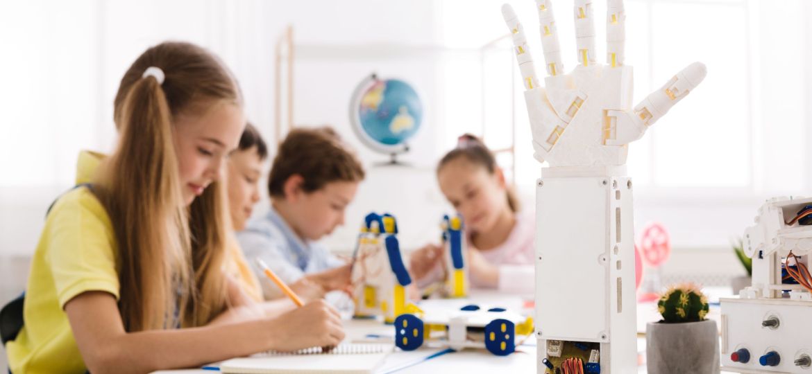 Stem concept. Smart children learning in class