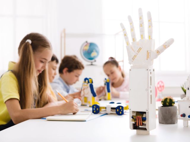 Stem concept. Smart children learning in class